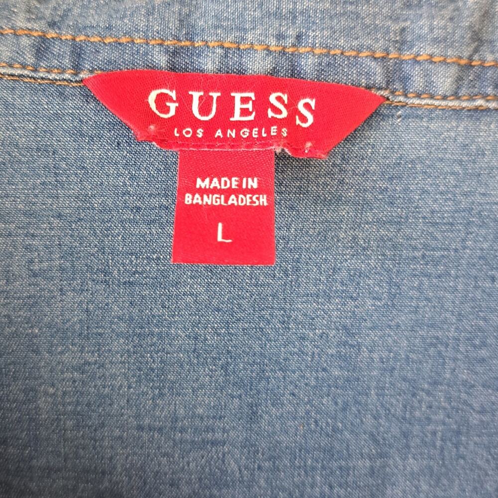 GUESS  Blue Denim Snap Front Western Shirt Large Coastal Cowgirl Long Sleeve - Picture 4 of 7